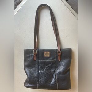 Vintage Dooney & Bourke Lexington Black Leather Shoulder Bag with Brown Straps